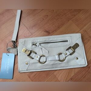 White leather clutch wristlet